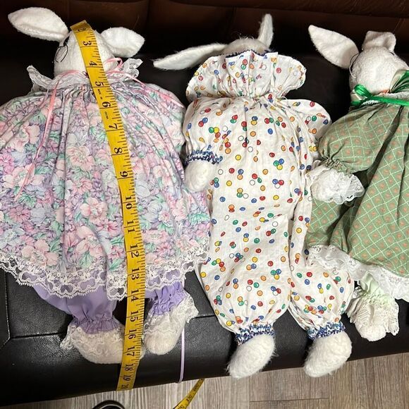 3 Handmade Bunny Rabbits Easter Spring Decor Vintage Cottagecore Stuffed Animals - Picture 7 of 17
